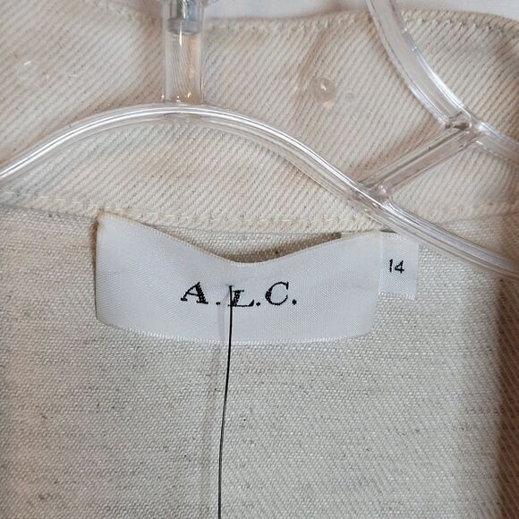 A.L.C. Bryn Belted A-Line Dress Size 14 Ecru Cotton Linen Twill Safari Cargo NWT - Picture 11 of 14